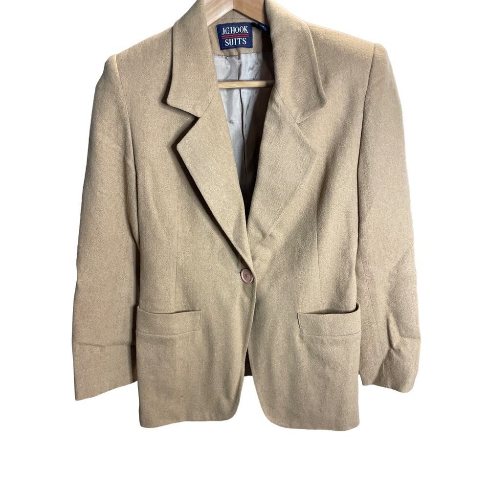 JG Hook Camel Brown Wool Blend Single Button Blazer Jacket Sz 6